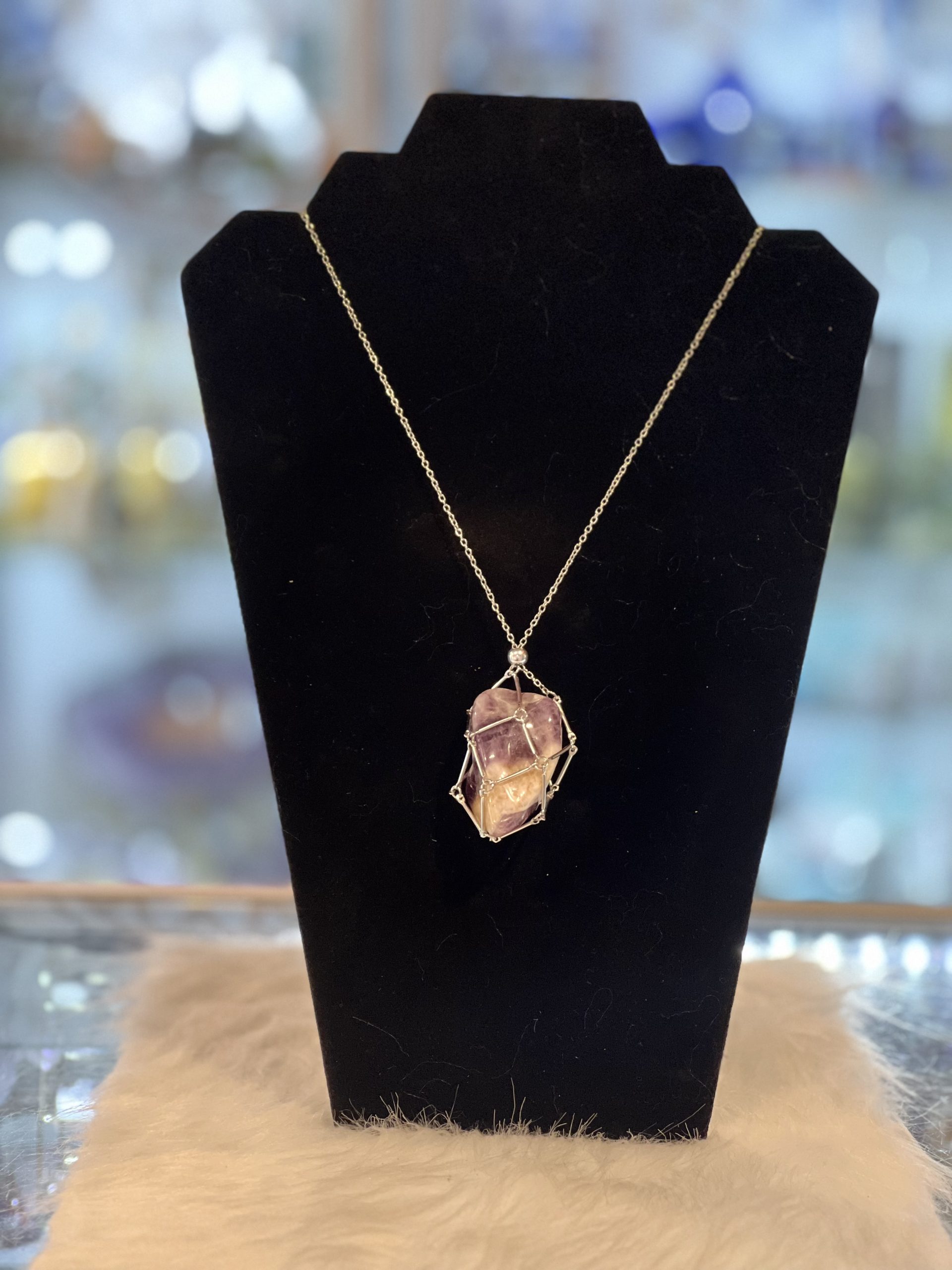 Crystal Stone Holder Necklace / Silver - Crystal Garden